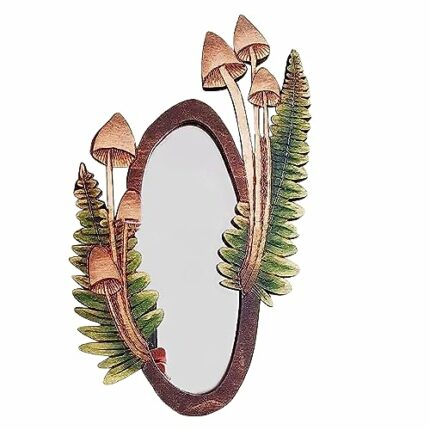 Dorccsi Wall Mirror Minimalist Style Wooden Forest Mushroom Mirror 12.99x7.87 Inch Vintage Oval Shape Hanging Vanity Mirror Decor for Bedroom,Liv