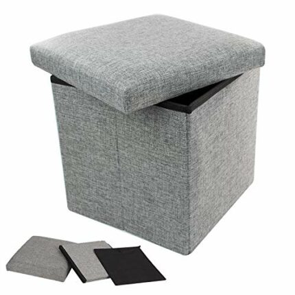 TRIXES Ottoman Storage Box, Storage Box With Lid, Flat Pack Storage Box, Toy Box, Pouffe Footstool with Storage, Memory Box, Gadget Storage, Colo