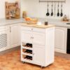 WALNUT Rolling Kitchen Island Serving Cart Storage Cabinet W/Wine Rack Kitchen Furniture (Color : D, Size : Light Grey)