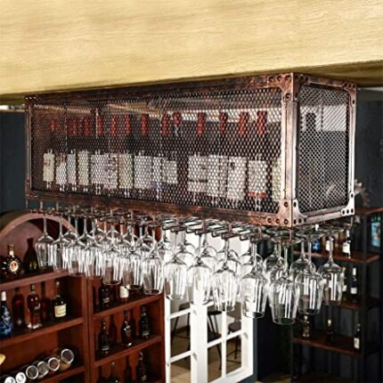 SUCHETA Wine Rack Wall-Mounted Inverted Wine Glass Rack Surrounding Edge Design Iron Hanging Ceiling Decoration Shelf Industrial Bottle Holder Wi
