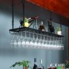 Ceiling Hanging Wine Goblets Stemware Rack Wine Champagne Glass Holder, Adjustable Height Wine Bottle Holder Metal Wine Rack for Kitchen Bar Pub