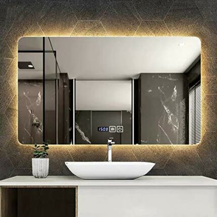 Modern Bathroom Mirrors 800 X 600Mm Illuminated LED Bathroom Mirror Light, with Touch Sensor Switch Control, Demisting, Time Display Function, fo