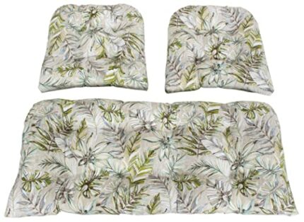 RULU Set of 3 1 Settee (44"x19"x5") & 2 Pieces of Wicker Seats (19"x19"x4") Cairo Palm Outdoor/Indoor Cushions Set, Beige