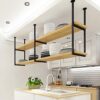 Wine Rack Ceiling Wine Rack Hanging Shelf Wrought Iron Solid Wood Wall Hanging Decorative Storage Rack,Used To Display Plants,Wine,Books,Flowers,