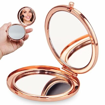 Gold Pocket Mirror, Circle Compact Mirror for Handbag Ideal for Travel and Daily Makeup Touch-Ups, Mum Compact Mirror Gifts at Christmas Mothers