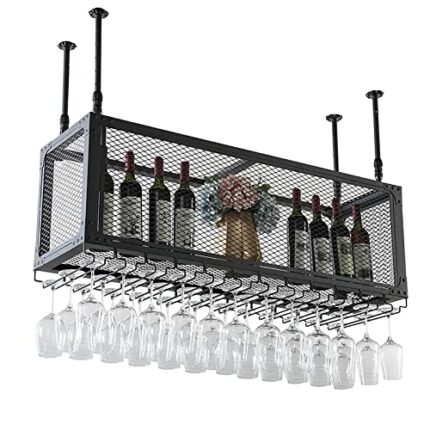 EYLINK Hanging Wine Glass Rack,Ceiling Mounted Wine Bottle Holder,Wine Glass Rack,Wine Rack Wall Mounted,Shelf Champagne Glass Rack,Hanging Wine