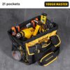 Tool Bag 16" Inch Heavy Duty Large Nylon Smart Tool Storage Bag Organiser 8 Outer & 19 Inner Side Pockets with Removeable/Adjustable Shoulder Str
