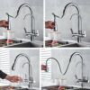 Onyzpily 3 Ways Kitchen taps Pure Water Filter Pull Down 360° Swivel Dual Handle Kitchen Sink Mixer Taps Brass Chrome，Not Include Filter System