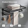 Towel Rack with Towel Bar - 60cm Bathroom Towel Rack Holder - Stainless Foldable Towel Shelves with Movable Hooks Black Wall Mount Towel Storage