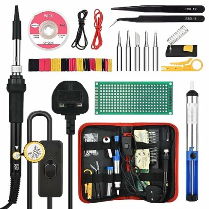 Soldering Iron Kit, 60W Adjustable Temperature 200-450°C Soldering-Iron Gun Kit,Welding Tools with ON/Off Switch,5 Soldering Tips,Desoldering Pum