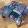Classic Patchwork Brocade deep Blue Indian Footstool