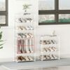 Vockot Small Shoe Rack 6-8 Pairs Sturdy Shoe Shelf 4-Tiers Narrow Stackable Shoe Organizer,Lightweight Kids Shoe Racks for Entryway, Doorway and