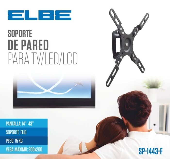 ELBE SP-1443-F Universal Fixed Wall Mount for TV 14''-43'' (Maximum Capacity 15 kg, vesa: 50x50, 75x75, 100x100, 150x150, 200x200) Black