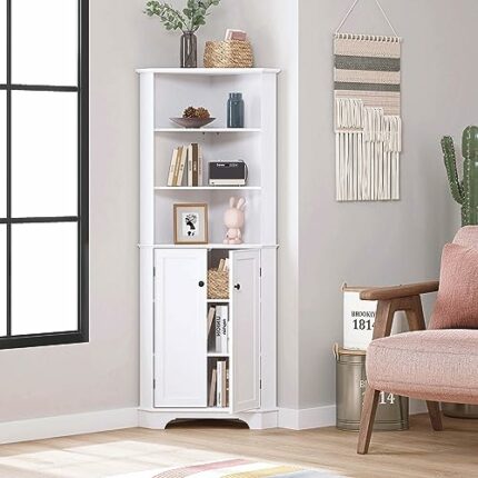 Spirich Bathroom Tall Corner Cabinet, Floor Storage Cabinet with Doors and Adjustable Shelves, Freestanding Corner Cabinet Organizer for Bathroom