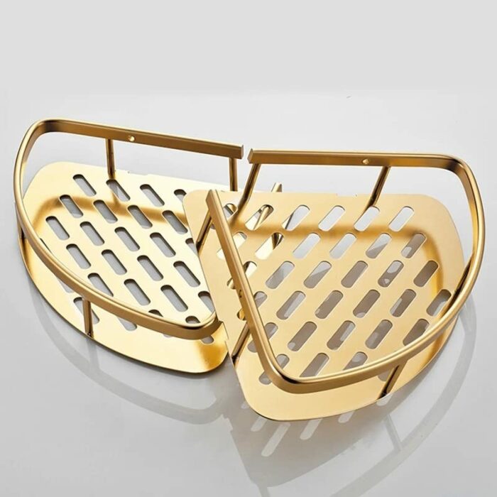 JJZXD Bathroom Gold Shelf Shower Wall Mounted Corner Basket Shampoo Storage Wall Bathroom Shelf