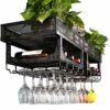Wine Racks Wall Mount, Ceiling Mounted Hanging Wine Bottle Holder Metal Iron Black Wine Glass Rack Goblet Stemware Racks - 100cm/40inch