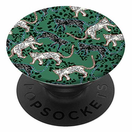 RICHMOND & FINCH PopSocket PopGrip, Universal Expanding Mobile Phone Stand and Grip for Phones and Tablets, Includes Swappable Top, Green Leopard