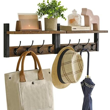 YMYNY Coat Rack Shelf Wall Mounted, Coat Hooks Set of 2, Entryway Coat Hanger with 4 Double Hooks, 31.5" Wall Floating Shelf with Hat Rack, for K