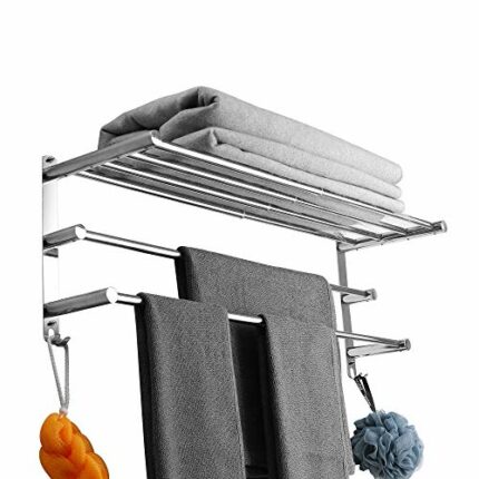 Towel Rails Wall Mounted Adjustable Towel Bars Stainless Steel Self Adhesive Towel Rack With Hooks 43-78CM Towel Shelves for Kitchen Bathroom (3