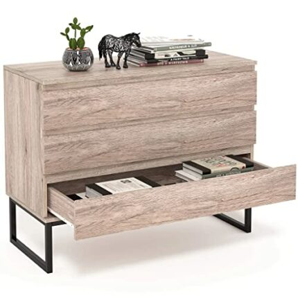 FGHOEV Chest of Drawer Nightstand Sideboard 3 Drawers Bedside Table Storage Metal Metal Leg Industrial Drawer Dresser