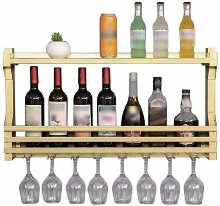SUCHETA Hanging Wine Rack with Glass Holder and Shelf, Wine Rack Glass Shelf Wall Mounted Wine Shelf Holder Metal Wine Glass Hanging Rack (Color