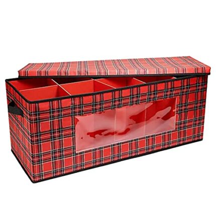 42 North Extra Large Multi-Purpose Storage Chest, Seasonal Decorative Storage - Holiday Plaid