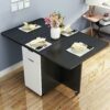 Wooden Folding Dining Table With Wheels Multifunction Desk Foldable Living Room Restaurant Kitchen Furniture Modern Simple Side End Table For Liv