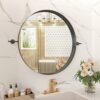 Black Pivot Round Mirror 30 Inch Circle Metal Framed Farmhouse Bathroom Mirror Tilting Beveled Vanity Mirrors for Wall