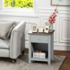 ChooChoo Nightstand with Charging Station, Wooden Top Bedside Table with Drawer and Storage Space for Bedroom, Grey