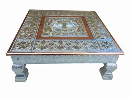 eRadius 15"x15" Aluminium Copper Bajot Table Small Table Bajath Bajot Chowkie Coffee Weeding Puja Camping Table