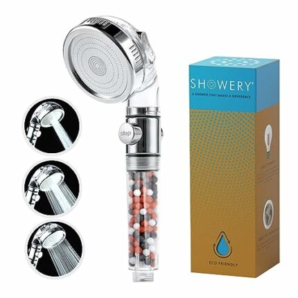 Showery® EcoFlow Shower Head - Original Water Saving High Pressure Shower Head with 3 Spray Settings for Non-Electric Showers Only (Eco Stop (Non
