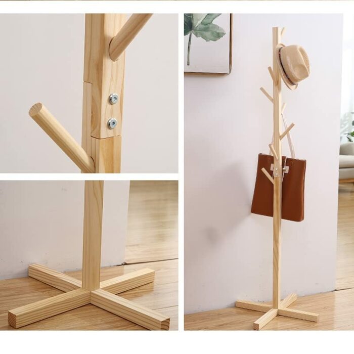DLOETT Solid Wood Coat Rack Hanger Floor Simple Clothes Rack Bedroom Organizer Living Room Storage Rack