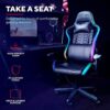 Trust Gaming Chair with RGB LED-illuminated Edges GXT 716 Rizza - Ergonomic PC Desk Swivel Chair with 350 Colours and Effects, Full Rotatable Sea