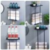 Towel Rail Wall Mounted Extendable 38-75 cm, Double Carbon Steel Towel Rail Self Adhesive No Drilling, Towel Holder Shelf for Bathroom Kitchen To