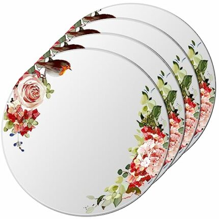 Geetery 4 Pieces Round Magnetic Acrylic Locker Mirror 5 Diameter Floral Printed Mirror Durable Shatterproof Mirror for School Stylish Locker Deco