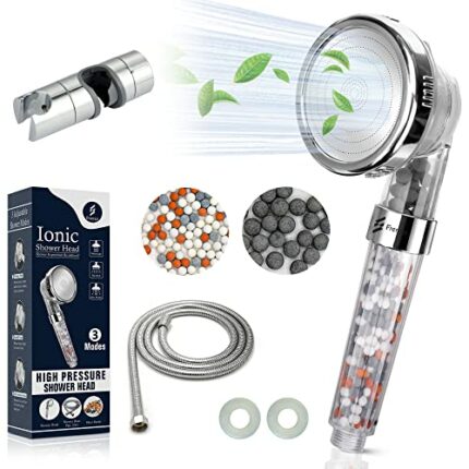 FRENSO Ionic Shower Head with 2M Shower Hose and Adjustable ABS Shower Rail Holder High Pressure Shower Heads to Increase Pressure Filter Shower
