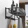 Towel Rack Holder Bathroom Wall Mounted with Storage Shelf and 5 hook rack Enlarge the design Space Aluminum Towel Rails for save Space