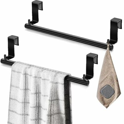 VEHHE Over Door Towel Rack-2pcs, 12.7-Inches, Cabinet Towel Holder with Eva Foam Pads, Over Cabinet Towel Bar with 2 Hooks, Dish Towel Holder wit