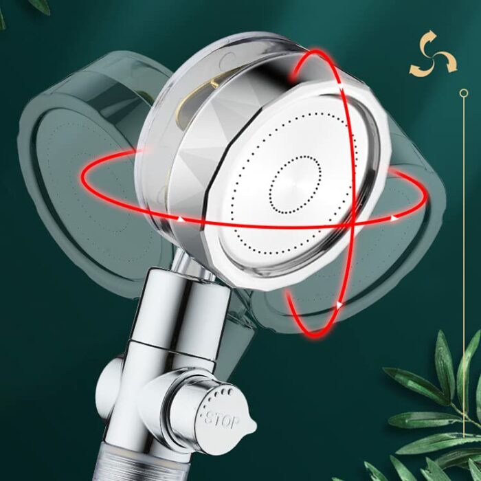 High Pressure Water Saving Shower, 360 Degrees Rotating Propeller Driven Handheld Shower Head with Filter, Turbo Spa Shower Head with Fan & Switc