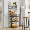 YMYNY Kitchen Baker's Rack, Microwave Oven Stand with Storage Shelves, Industrial Coffee Bar Station, with Adjustable Wine Holders and S-Hooks, M