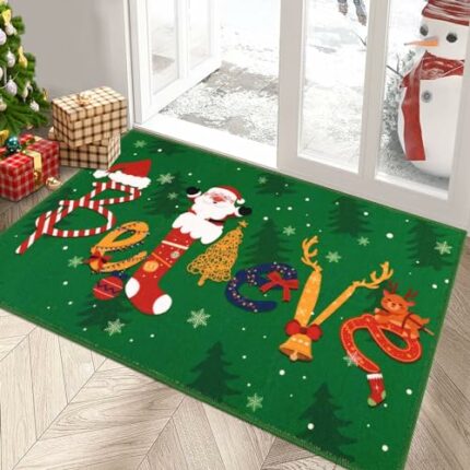 Enyhom Christmas Door Mat 50 x 80 cm, Non-slip Dirt Trapper Barrier Mat Super Soft Xmas Home Floor Doormat Machine Washable Entrance Area Carpet