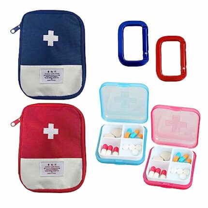 2 Portable Medicine Storage Bags, First Aid Kit for Travel Camping Home Office, Mini Portable Medicine Bag, 2 Cross Medicine Boxes, Pill Storage