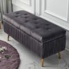 Velvet Storage Bench Rectangular Sofa Stool, Modern Tufted Button Storage Ottoman Benches, Upholstered Bench Seat with Gold Metal Legs, for Bedro