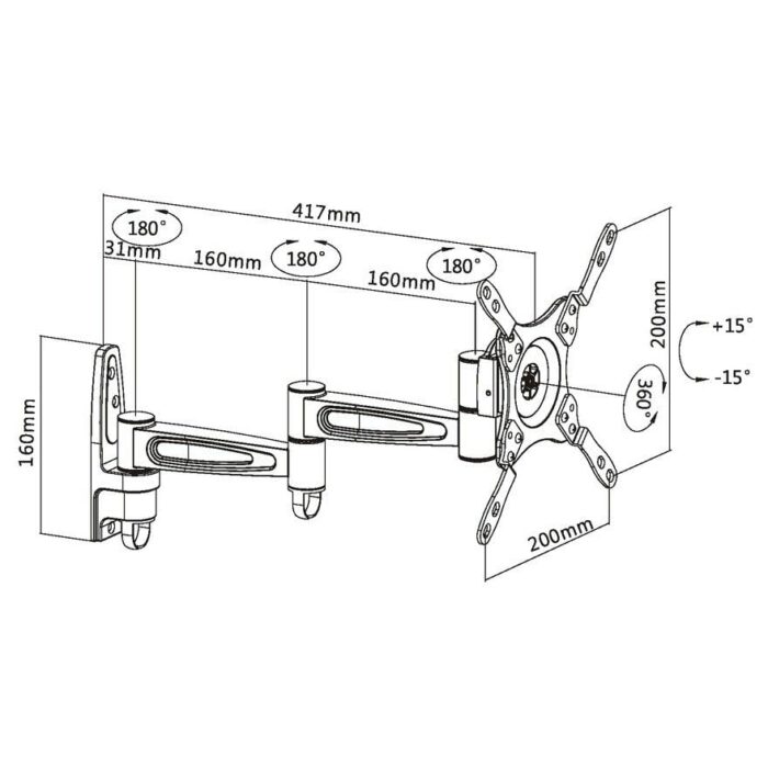 Intec brackets Extra strong extendable arm TV wall bracket mount guaranteed to fit flat Screen TVs 17 – 36 Inches. 180 degree Swivel with Tilt. S
