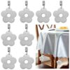WANTOUTH 8Pcs Tablecloth Weights Stainless Steel Flower Tablecloth Weights Picnic Table Clips Decorative Metal Table Cloth Clamps with Clip For O