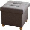BRIAN & DANY Folding Ottoman Storage Box with Wood Legs, Linen Foot Stool, pouffe footstool with Highly Elastic Sponge Filling, Gray, 38 x 38 x 3