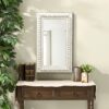 Boho Mirrors for Wall Decor with Beaded Border 24", Hanging Farmhouse Distressed White Bathroom Mirrors for Vanity, Large Rustic Wood Frame Recta