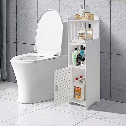 SEMOFO Waterproof Bathroom Floor Storage Cabinet,Freestanding Bathroom Cabinet for Living Room, Bedroom, Bathroom, Kitchen, White