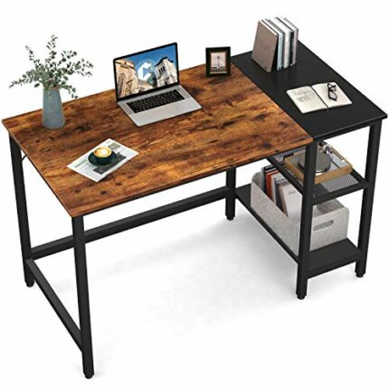 CubiCubi Computer Home Office Desk, 100 * 60cm Small Desk Study Writing Table with Storage Shelves, Modern Simple PC Desk with Splice Board, Rust