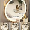 Dressing Table Set with LED Lights Mirror and 4 Drawers, Wooden Makeup Vanity Desk Stool, Modern Makeup Vanity Dressing Table with Cushioned Stoo